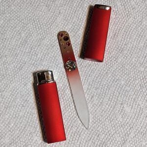 🆕3.5" Mont Bleu Gold & Red Crystal Nail File w/Red/Pink/Gold Swarovski Crys